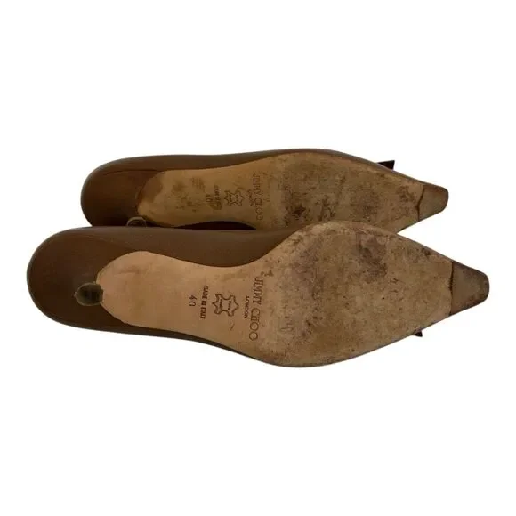 Jimmy Choo London Brown Leather Pointed Toe Pumps Kitten Heel Italy Size 40 US 9 - Picture 9 of 10
